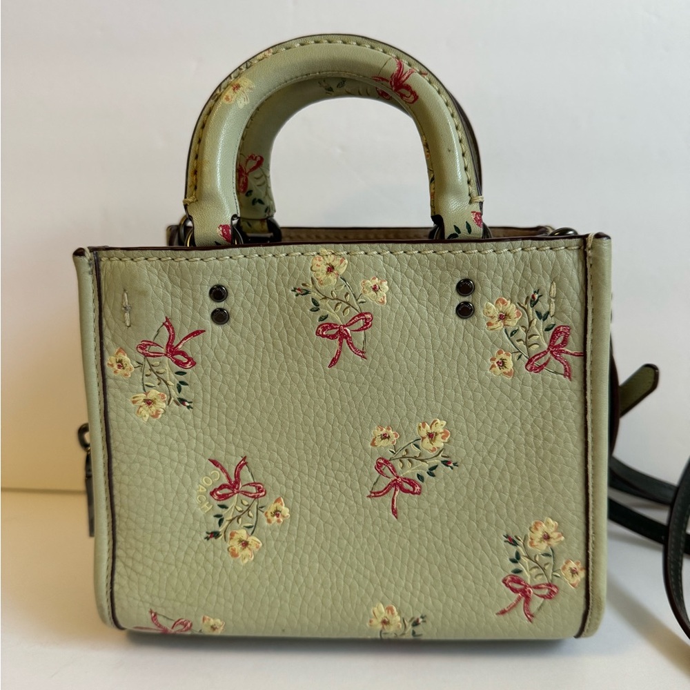 Coach Rogue 17 Bag 1941 With Floral Bow Print Light Green‎ Pink Mini Crossbody - Picture 2 of 15